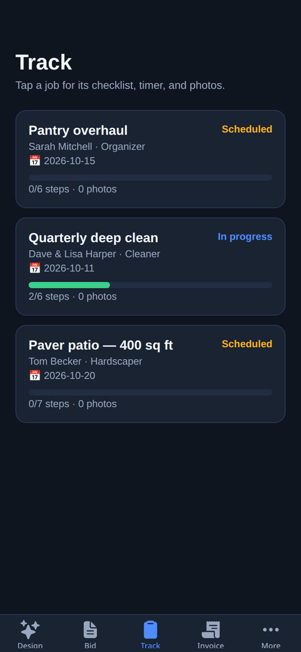 Track — every job, every status
